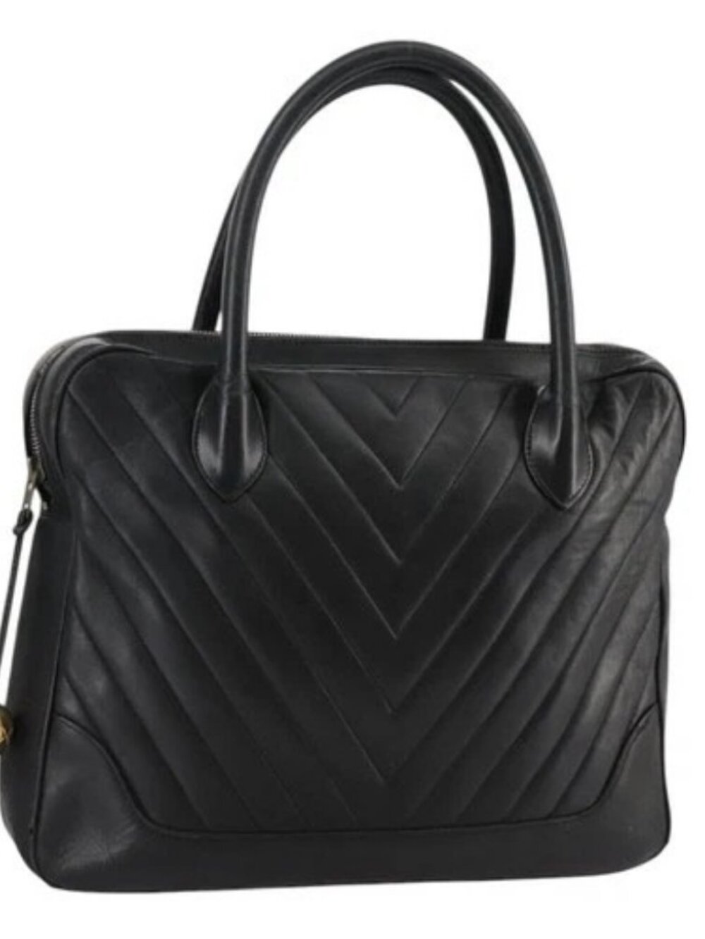 CHANEL V Stitch Hand Bag Leather Black CC Auth bs21163